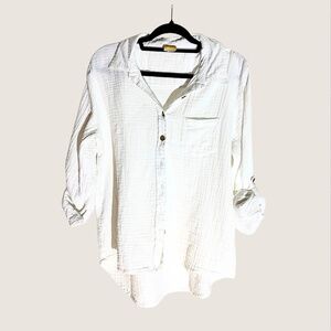 C&C California White Gauze Button Shirt Small Boho Beach Cotton Top/Large